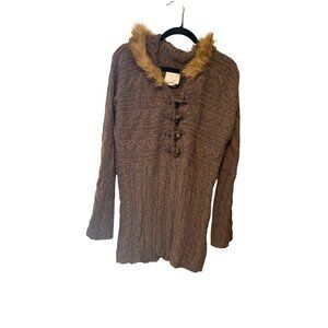 Vintage y2k Old Navy Brown Womens Size XXL 1/2 button Toggle Button Long Hooded